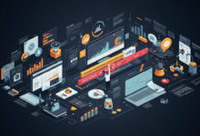 SEO tools, charts, graphs, and devices visualizing data and strategies for mastering professional SEO in 2025.